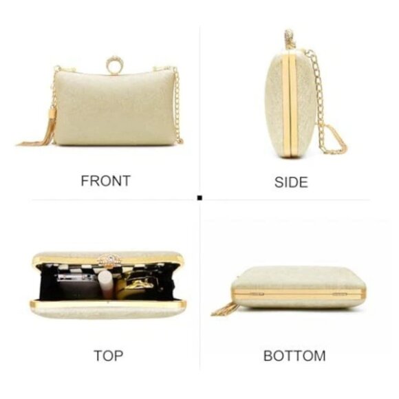 Clutch Purse Women Wedding Evening Handbag Formal Party Prom Bag, Golden Tone - Picture 6 of 7